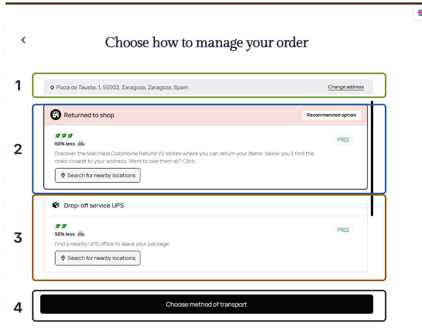 Return Methods Page, UX/UI Portal Configurations