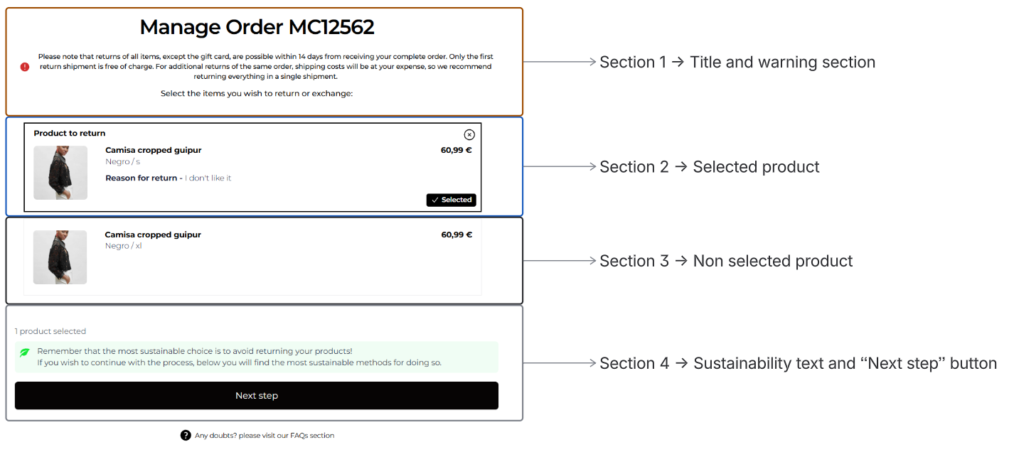 Product Item Selector Page, UX/UI Portal configurations